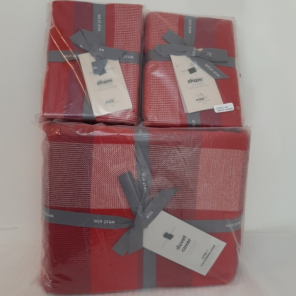 *West Elm Modern Plaid King Duvet Cover & 2 Euro Shams - Picture 11 of 11